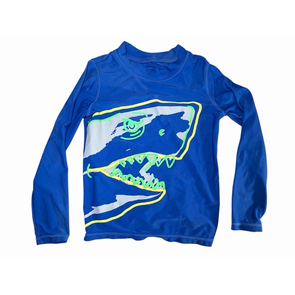 Carter's Boys Blue Dinosaur Rash Guard Swim Shirt Size 6 Beach Summer Vacation